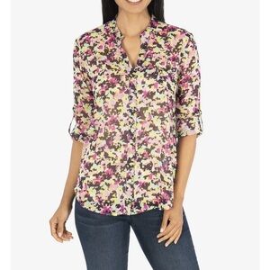 KUT from the Kloth Jasmine Printed Top (Ivory/Berry) Size M